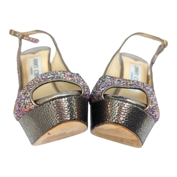 Jimmy Choo Multicolor Glitter Vibe Leather Peep Toe Platform Pumps 37.5 - Picture 8 of 11